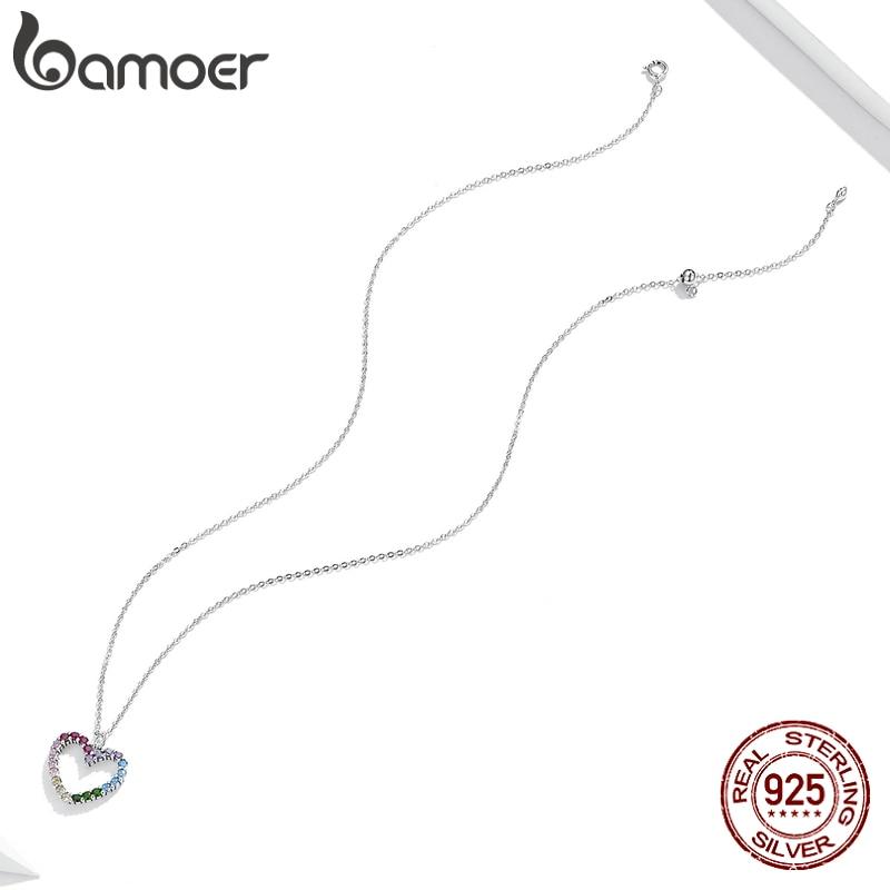 925 Sterling Silver Rainbow Colorful Heart Pattern Love Dazzling Zircon Necklace Chain Link For Women Jewelry Scn449