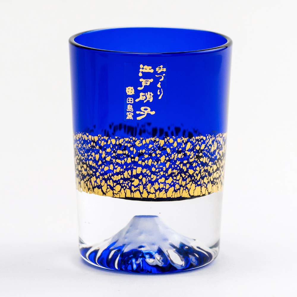 Fuji Glass Tajima Glass Gold Leaf Fuji Cold Sake Cup Lapis Blue Pair Set of 2 Edo Glass Kiriko Day Day 60th Birthday Celebration Gift Present Fuji