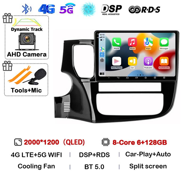 Android14 Carplay Автомагнитола для Mitsubishi Outlander 3 GF0W GG0W 2012-2018 Мультимедийный GPS-плеер Стерео 2din Головное устройство DSP