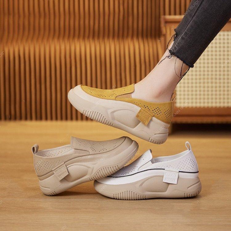 Hollow-out Hole Casual Shoes for Women Summer New Soft Bottom Retro Rocking Shoes Low Top Height Increasing Lightweight Pumps Women