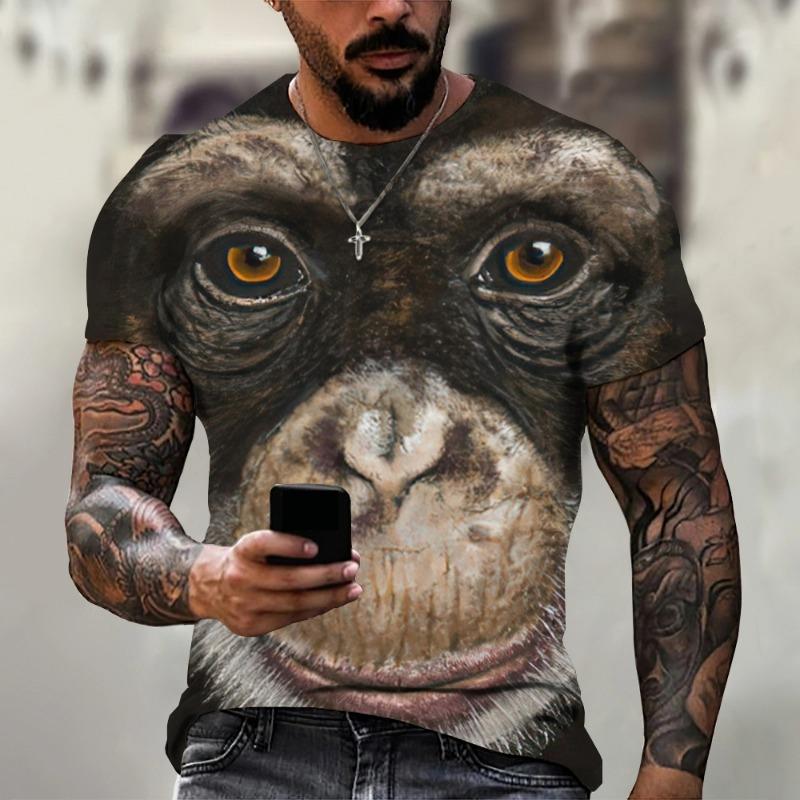 Fashion Animal Monkey Printed Kids Adult T-shirt Summer Women's and Men's Casual Outdoor Girl and Boy Short Sleeve Tees Top Pullover