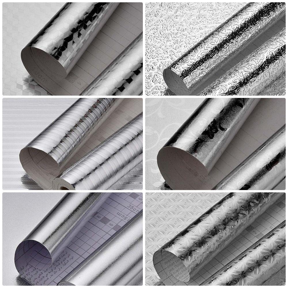 1 Roll Aluminum Foil Oil-proof Wallpaper High Temperature Cabinet Contact Paper  Home Kitchen