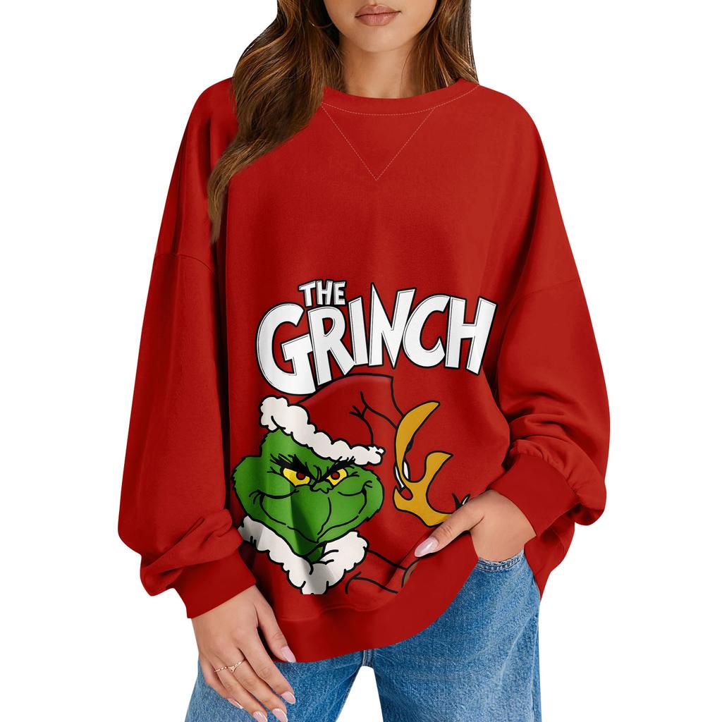 Женский повседневный рождественский принт пуловер с длинным рукавом рубашка свободного покроя свитшот