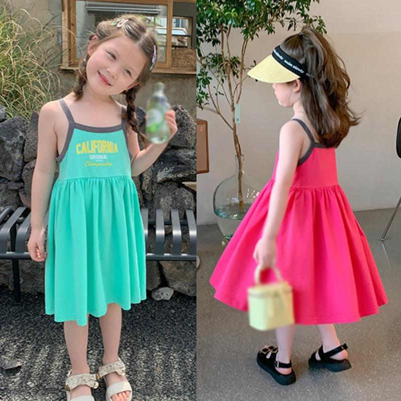 Платье с буквенным принтом для маленьких девочек Пляжные платья Праздничные платья