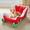 Christmas Dog Bed Red Christmas Sleigh Pet Bed Plush Indoor Outdoor Dog Sofa Bed Washable Holiday Themed Pet Nest for Cats Dogs