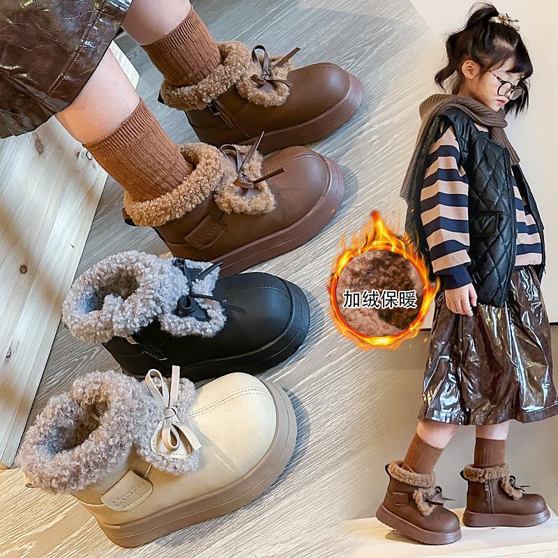 Classmate girls big cotton shoes new winter children's velvet Martin cotton boots fashion warm princess snow boots