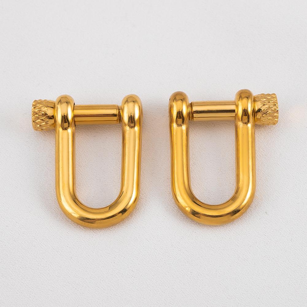 2Pcs Stainless Steel U Shape Screw Carabiner Jewelry Clasp Gold Colour Metal Horseshoe Toggle Spiral Clasp Hook Shackle Supplies