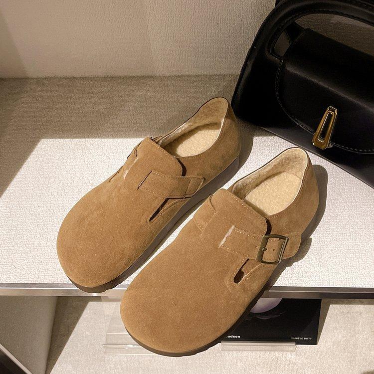 Женские бархатные туфли осень-зима новые всеохватывающие туфли-бини на одной педали на мягкой подошве, хлопковые туфли из овечьей шерсти