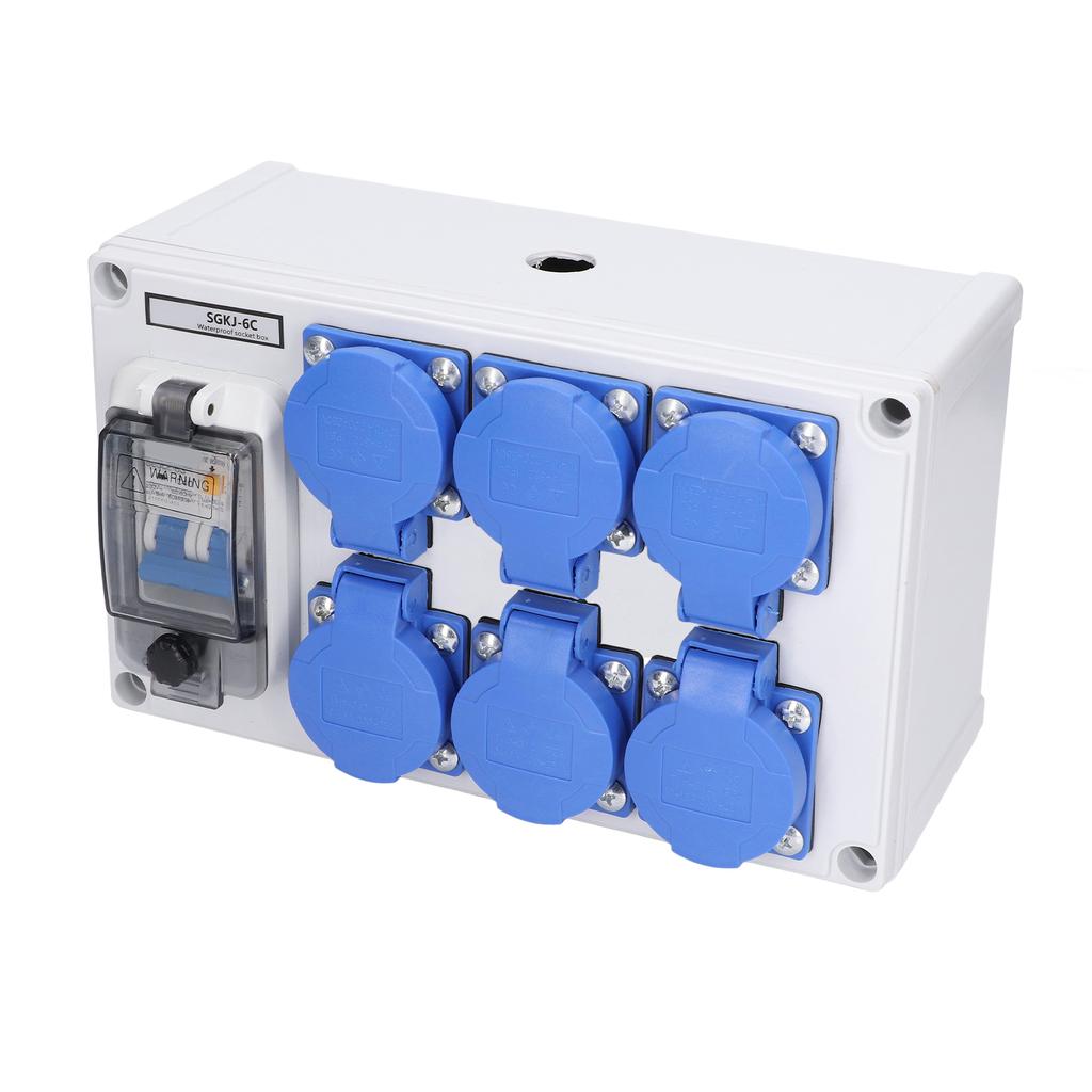 Wall Outlet Box ABS Waterproof 6 Position German Outlets Switch Socket for Gardens 200‑250V