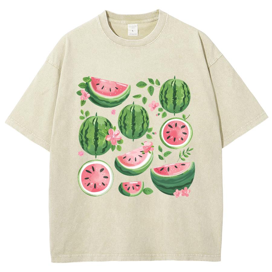 Women's Oversize T-Shirt White Fruit Watermelon Print Crew Neck Loose Short Sleeve Unisex Wash Casual Simple Comfortable Top