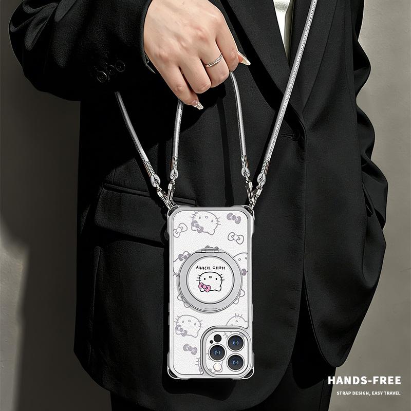 Cute cat suitable for iphone17promax iPhone case 15 four-corner lanyard 16 crossbody 14 bracket 13