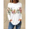 Ladies' Floral Print Round Neck Long Sleeved T-shirt, Fashionable Casual Top, Pullover Clothing