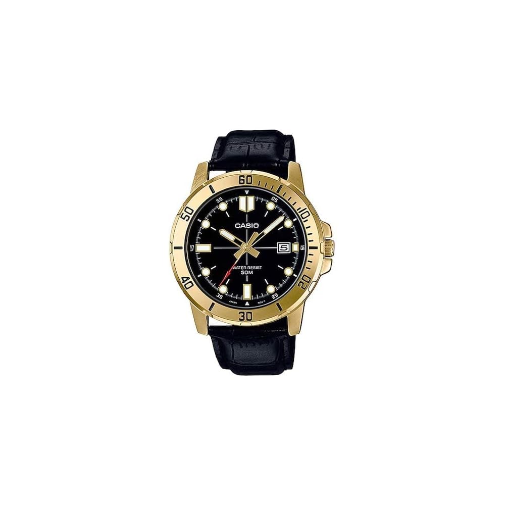 Casio MTP-VD01GL-1E Analog Watch Black Leather Strap Water Resistant Men's Timepiece