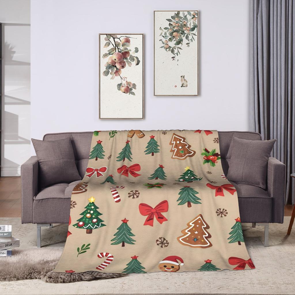 Рождественский имбирный узор Пастельно-розовый Красный Пледы Коралловый флис Плюшевые Осенние Мягкие Накидки для дивана Уличный коврик Штука