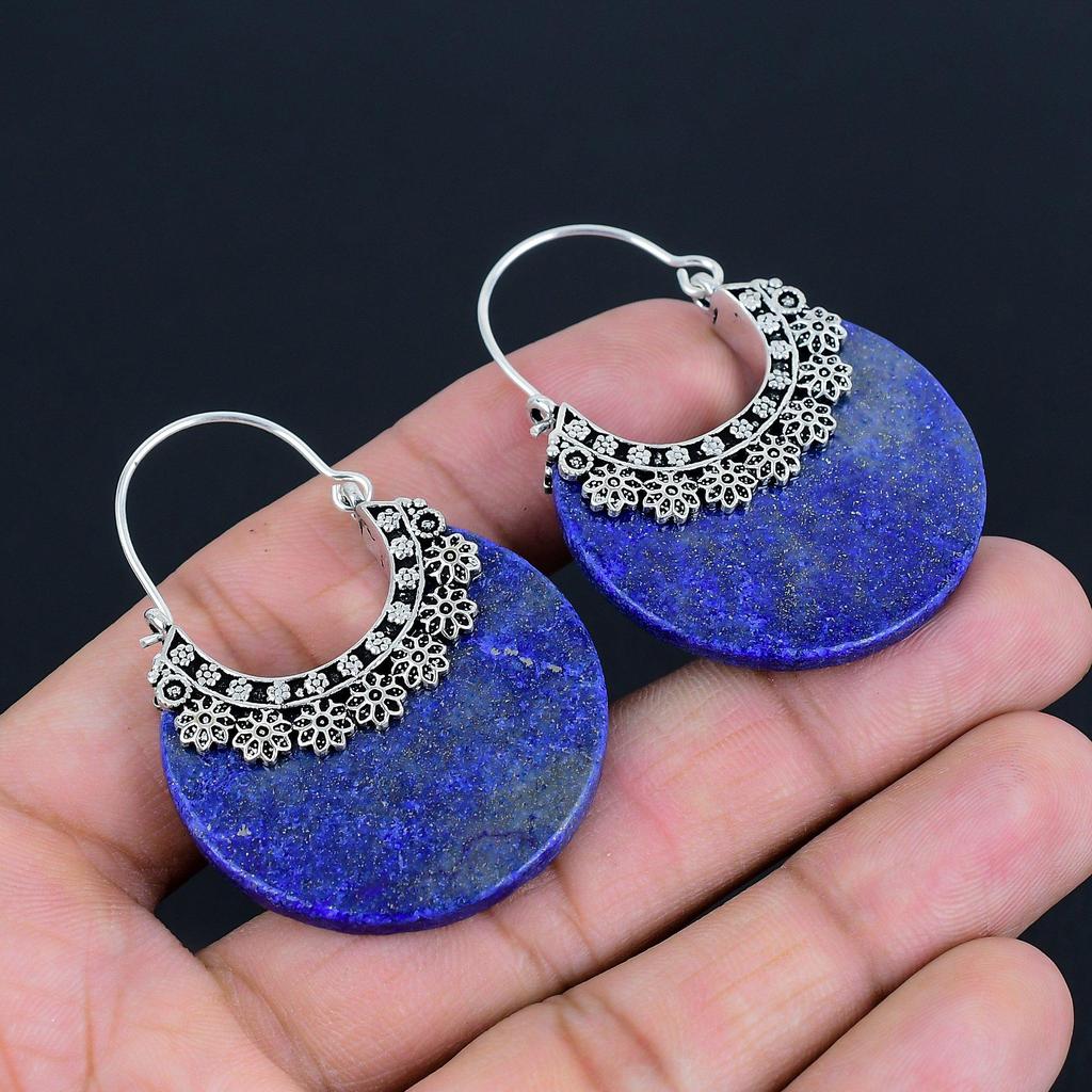 Серьги с лазуритом из цельного серебра 925 пробы, ручной работы, ювелирное украшение в подарок для женщин и девушек LG-577