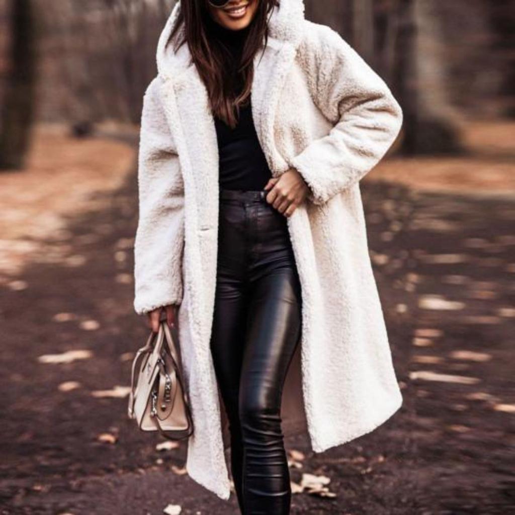 Женское зимнее пальто, плотная однотонная шапка с капюшоном, теплая шерстяная шапка с длинными рукавами до середины икры, женское пальто для улицы