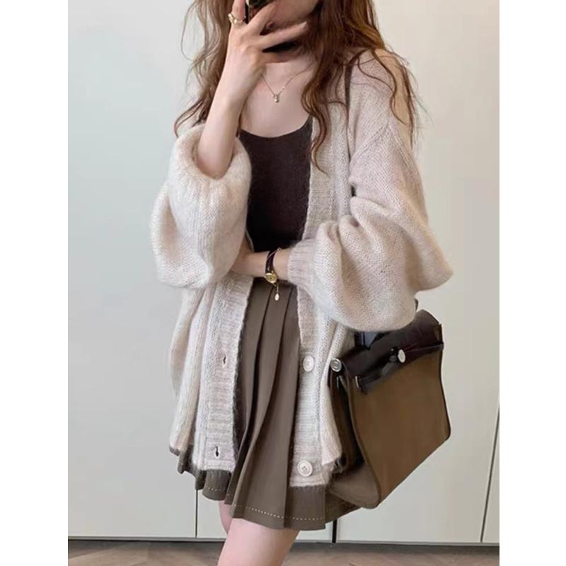 Уютный кардиган с V-образным вырезом на пуговицах, однотонный свитер с заниженной линией плеч, женская куртка для девочек-подростков, весенне-осенний шикарный наряд