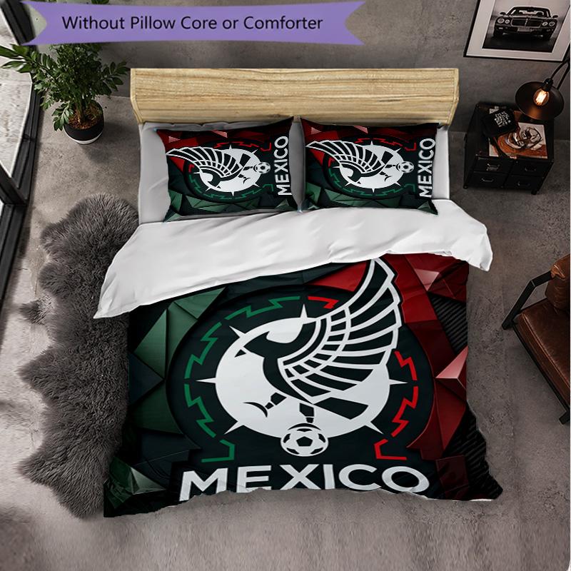 Mexico footbal Pattern 3 Pieces Bedding Set Soft Microfiber Duvet Cover with Pillow Cases for Bedroom