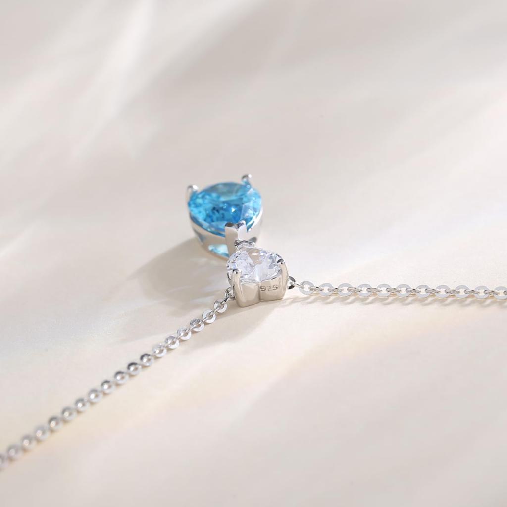 Birthstone Necklace for Women December Birthstone Tanzanite Drop Heart Motif Zirconia Silver Pendant S925 Amulet Stone Accessory Christmas Birthday