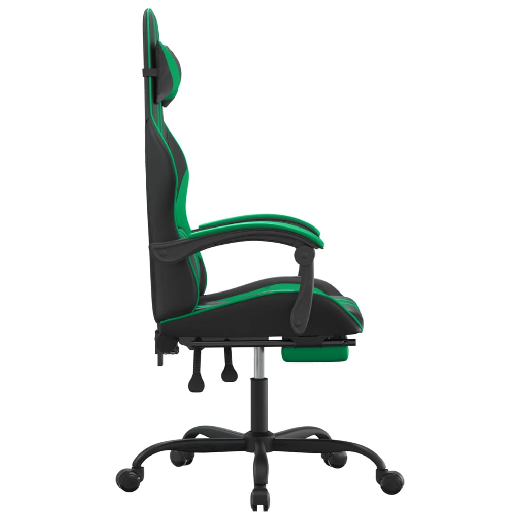 Gaming Chair with Footrest Black and Green PU Leather