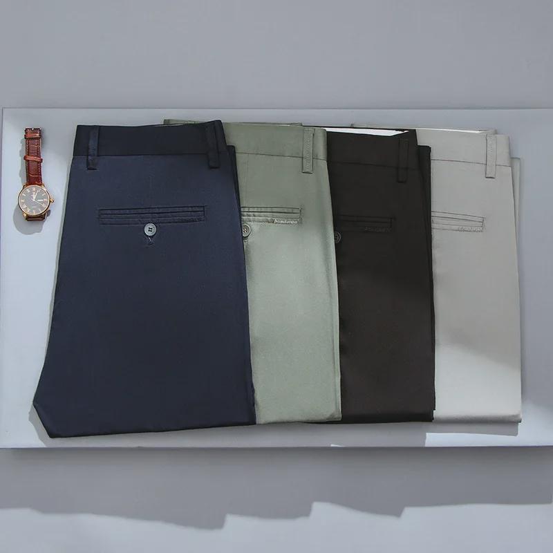 2023 Модные мужские повседневные брюки из шелка Mulberry: Прямой, свободный, с высокой талией, мягкий, дышащий, эластичный, качественный.