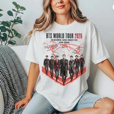 Kpop BTS Мировой тур 2026 Карта Красного Генезиса Принт Свободная Повседневная Футболка с Коротким Рукавом для Мужчин и Женщин Подарок Корейским Фанатам Топы