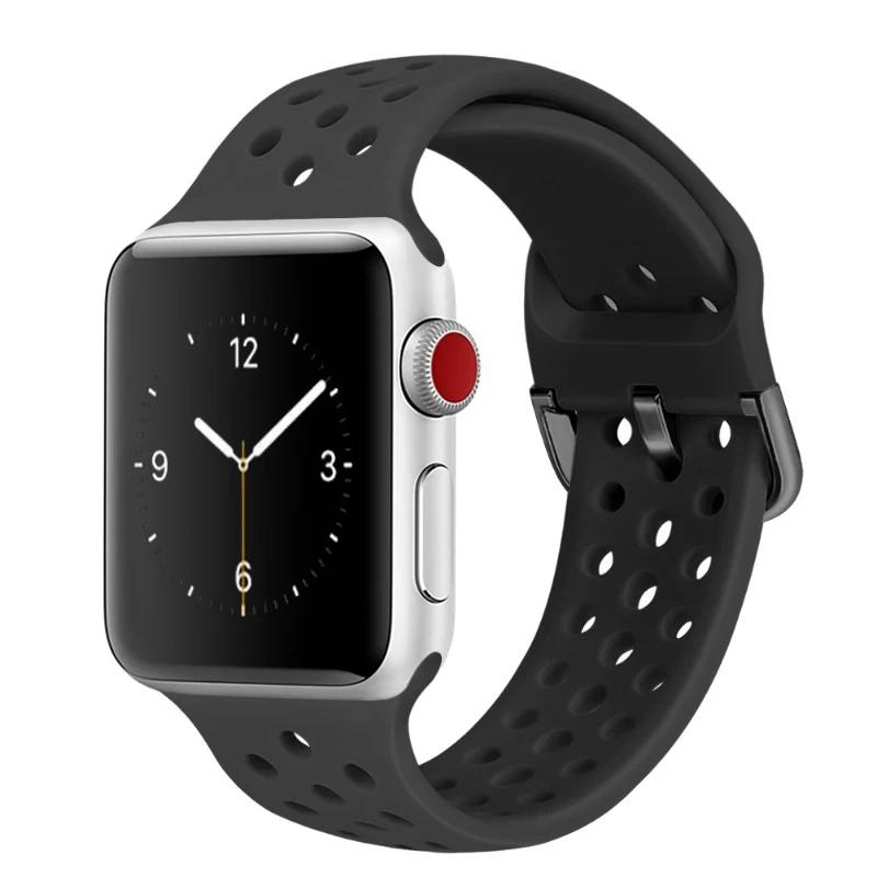 Силиконовый ремешок для Apple Watch Band 45мм 44мм 41мм 42мм 46мм Ultra 2 49мм Спортивный дышащий ремень iWatch 10 9 8 7 6 5 4 SE Correa