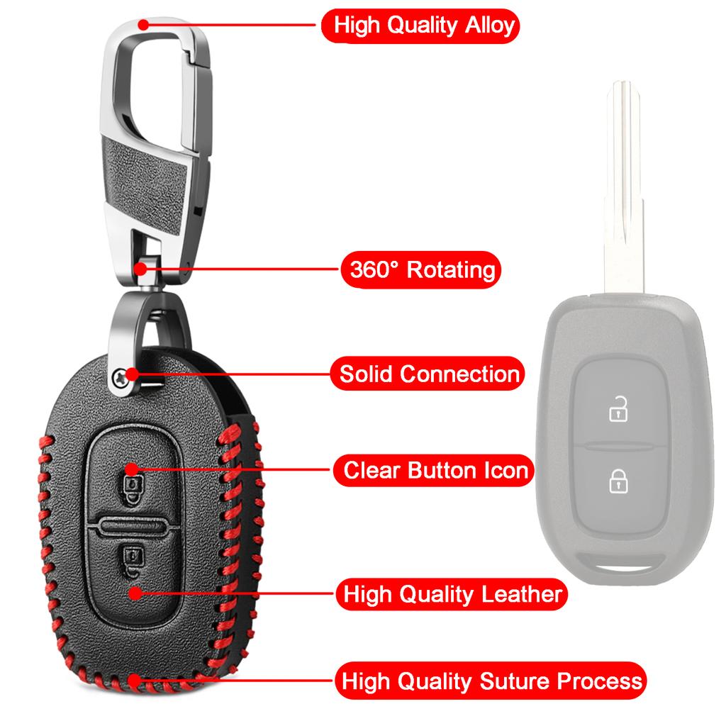 PU Leather 2 Button Car Remote Key Fob Chain Cover Case For Renault Kwid Symbol Trafic Dacia Sandero Logan Duster 2016 2017 2018