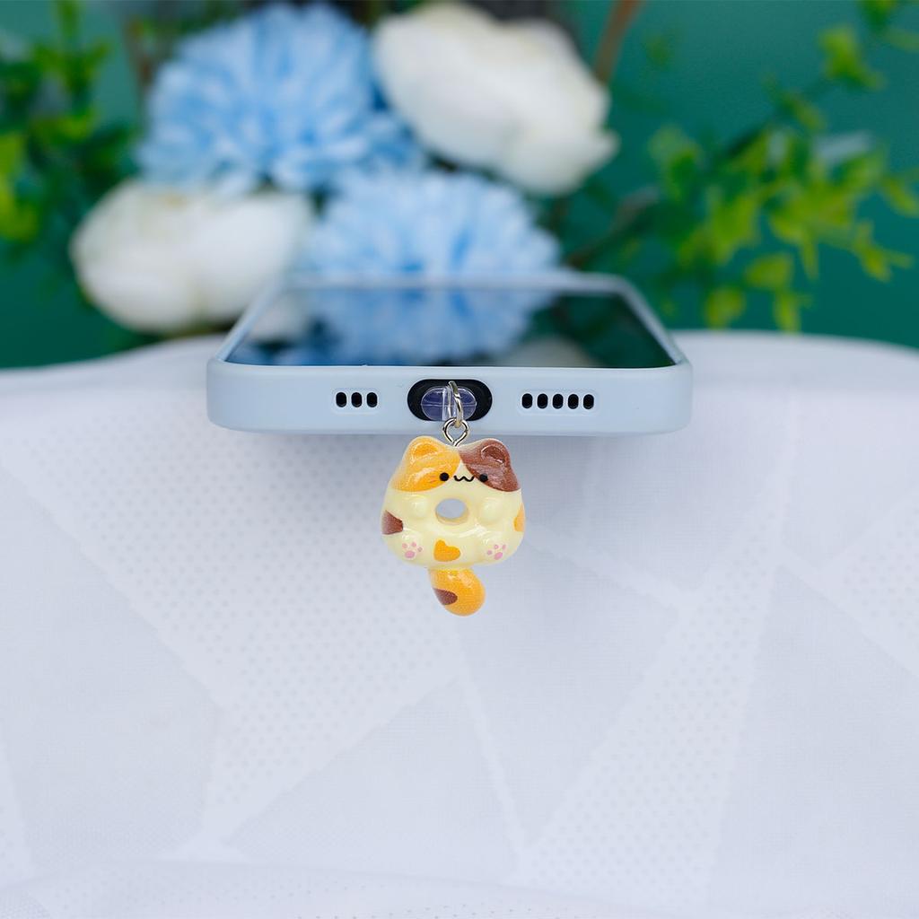 Подвеска-заглушка от пыли для мобильного телефона Милый пончик Кошка Аксессуары Украшение Для порта Iphone Type-c со шнурком для предотвращения потери