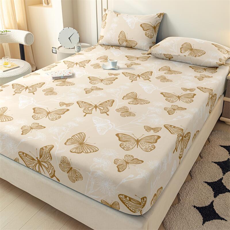 1Pcs Cartoon Butterfly Fitted Sheet Queen Size Mattress Cover With Elastic Band Twin Full Size Bed Sheet