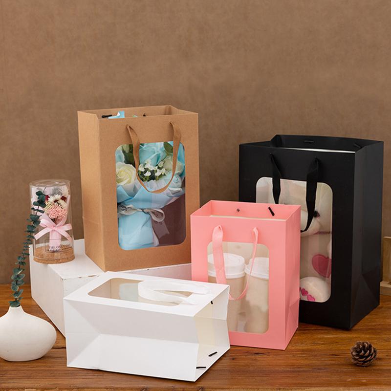 12 шт. прозрачный подарочный пакет с окном, подарки для покупок, коробки с окном из ПВХ, сумка для выпечки, коробки для конфет, тортов с ручками 18x13x25 см