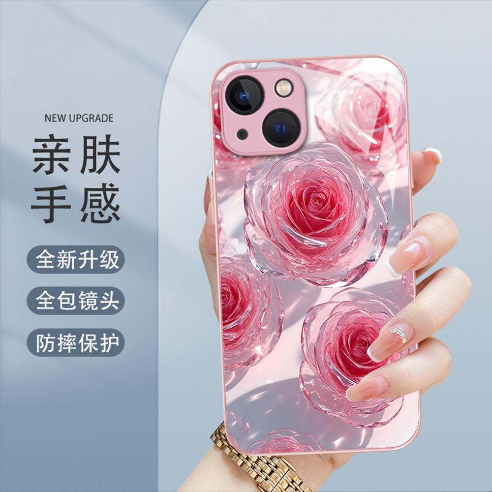 Красивый кристальный чехол для телефона в виде розы iPhone16 высококачественный стеклянный чехол для телефона Apple 17promax девушки