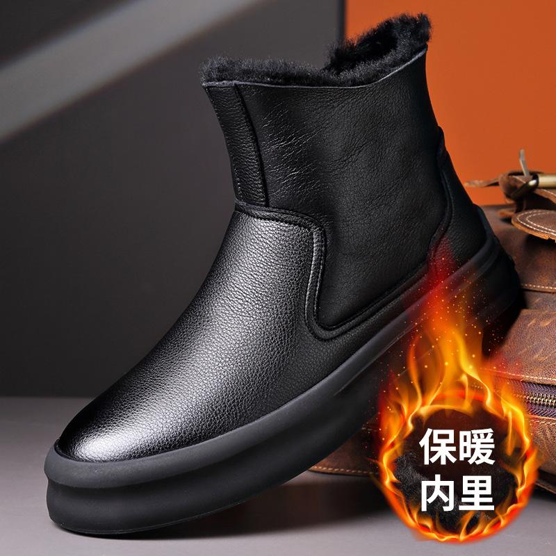 Модные черные шерстяные зимние ботинки для мужчин, зимние теплые ботинки из натуральной кожи из хлопка, мужские модные повседневные новые дизайнерские ботильоны для мужчин