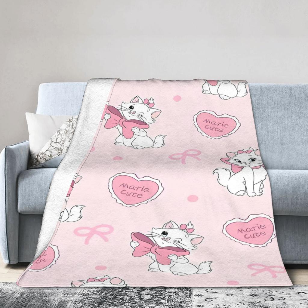 Marie Cat Aristocats Blanket Fleece Summer Air Conditioning Portable Lightweight Throw Blanket for Bed Travel Bedspread