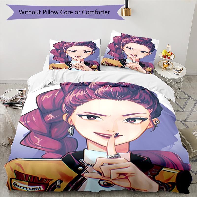 3pcs KPop Demon Hunters RUMI6 Design Cover Set - HD Printed Bedding with 1 Cover and 2 Pillowcases - Perfect for Home and Dorm Decor