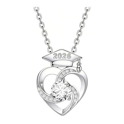 Graduation Necklace Grad Cap Pendant Necklace Rhinestone Mortarboard Heart Charm Necklace