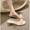 Thick Heel Transparent Slippers Female Summer Wear 2025 New Fairy Style with Skirt Crystal High Heel Word with Cool Slippers