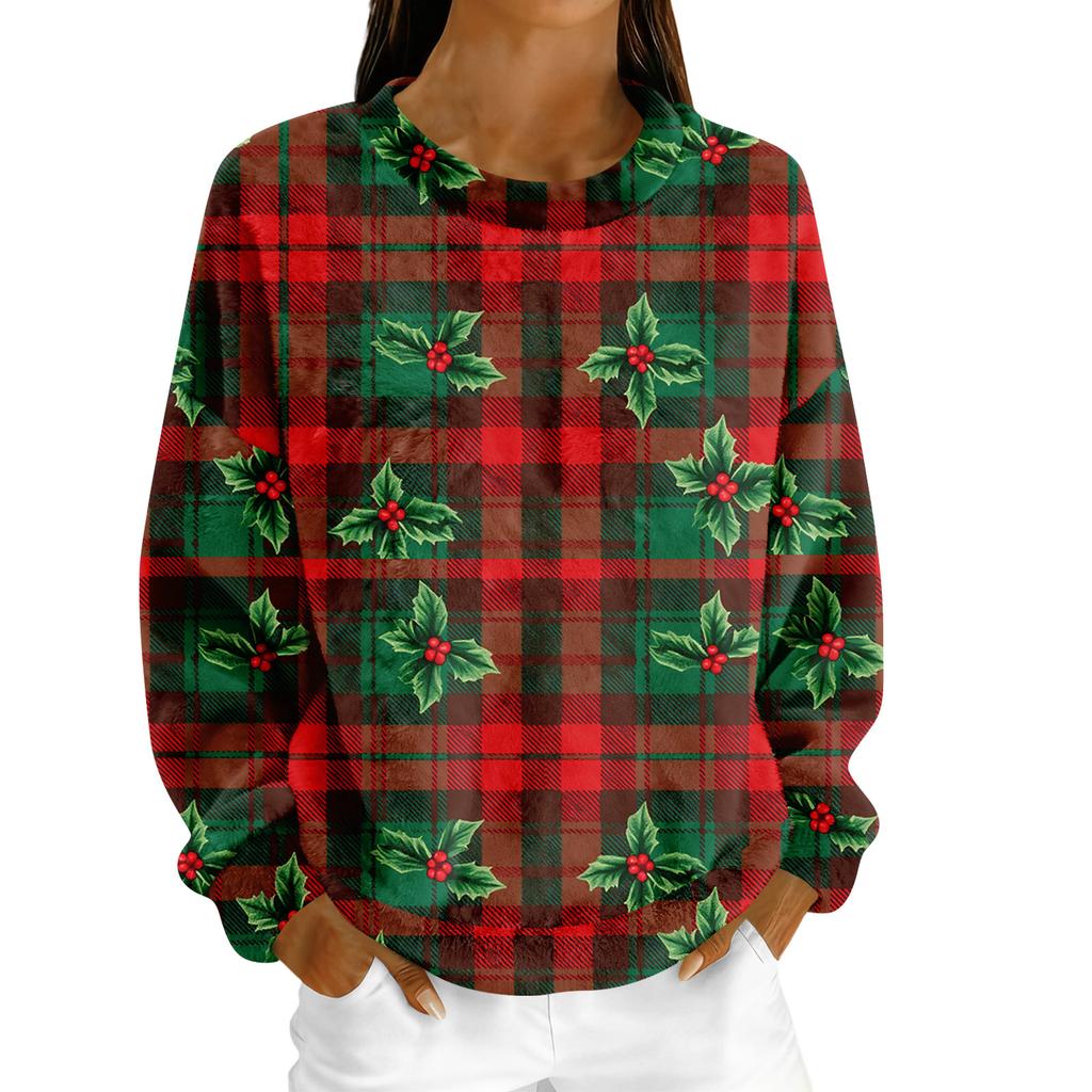 Women's Fleece Hoodie Long-Sleeve Round  Neck Casual Comfortable Loose-Fit Lightweight Women's Hoodie