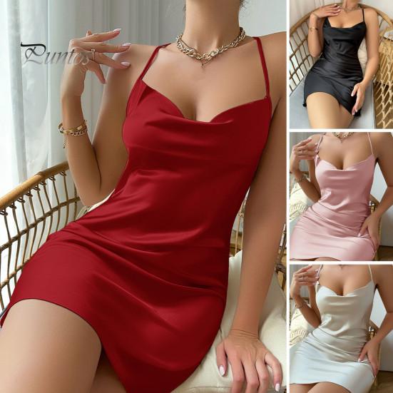 Летняя женская ночная рубашка с низким вырезом из атласа, шелковистости, без рукавов, тонкая дышащая, облегающая, однотонная, с перекрестной спинкой, с открытой спиной, регулируемая домашняя одежда на тонких бретелях