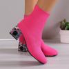 Fashion Thick Heel Ankle Boots Women's 2024 Autumn New Round Toe Slip-on High-heeled Comfortable Fashion Boots Women