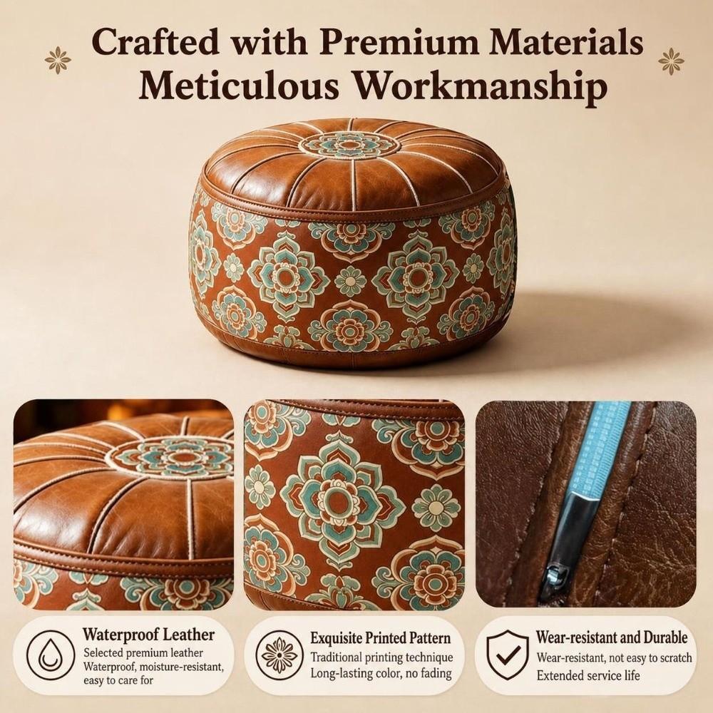 Round Shape Storage Ottoman PU Leather Round Pouf Cover New Floor Seat Cushion Home Use
