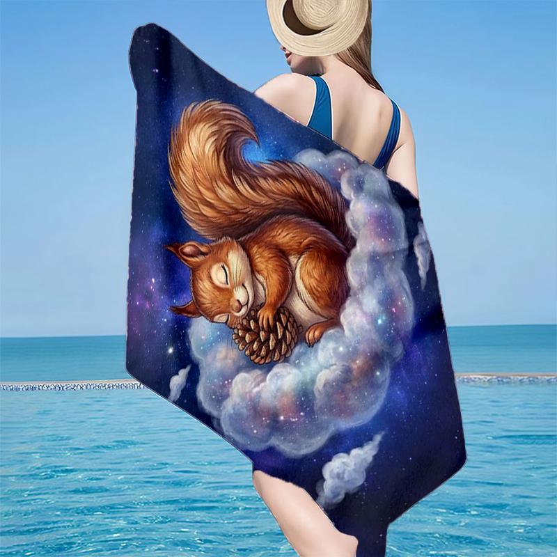 Squirrel Dreams Under Moonlight Beach Towel, Super Soft Microfiber, Gift for Her/Him, Birthday, for Pool, Beach, Travel, Home Decor Fan gifts