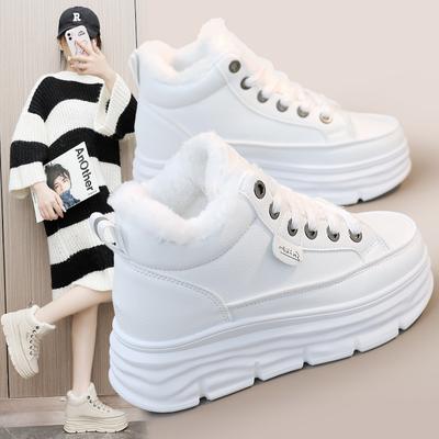 Женские ботинки на платформе, повседневные маленькие белые туфли, зимние теплые сапоги для снега, хлопковая обувь с плюшевой подкладкой, короткие ботинки, обувь на плоской подошве с увеличением высоты
