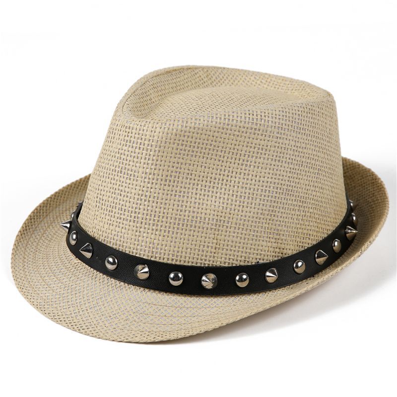 Hat Women's Summer Fashion British Top Hat Breathable Sunshade Hat Riveted Jazz Hat Men's Straw Weaving Small Hat
