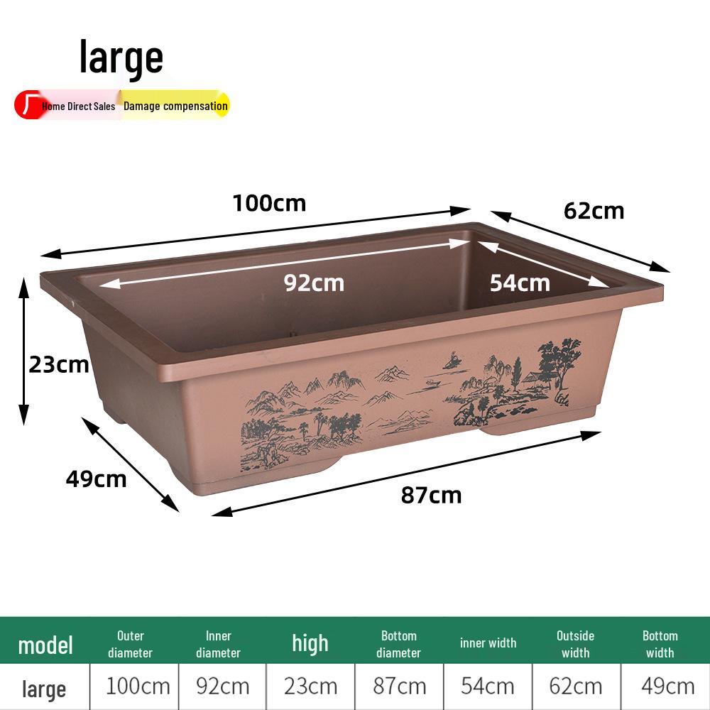 Extra Large Rectangular Faux Zisha Bonsai Pot with Water Absorbing Rockery Stone