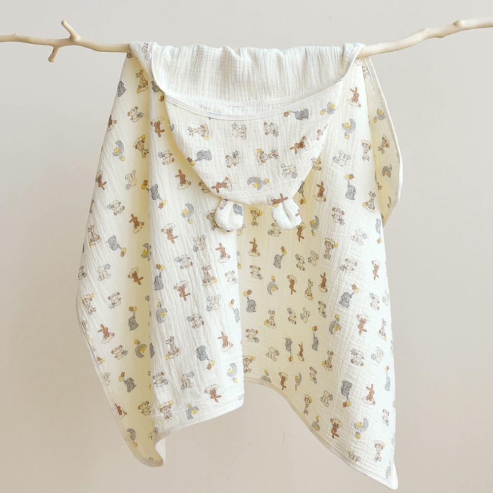 Soft Texture Infant Hooded Towel Wrap Blanket Bear Printed Baby Swaddle Cloth  Baby Wrapping