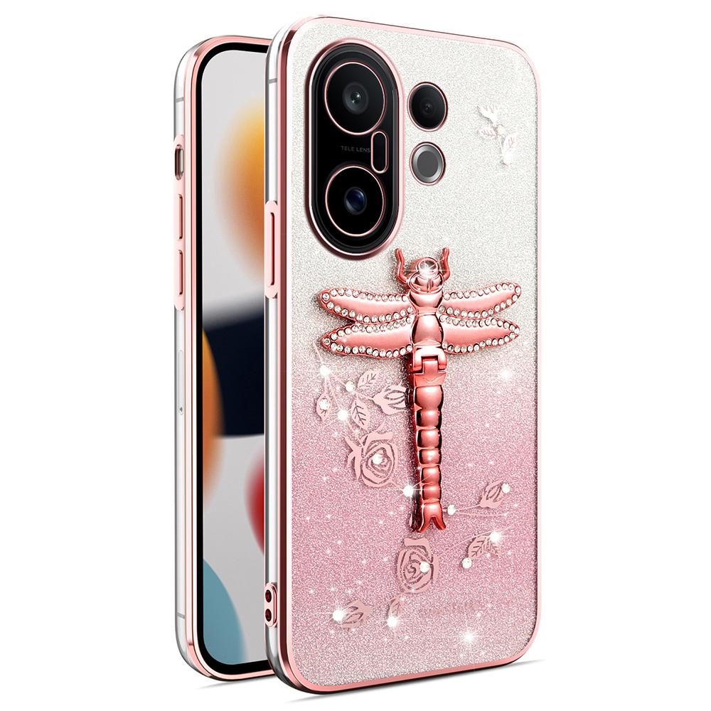 KADEM For vivo S30 Pro mini 5G Case Dragonfly Kickstand TPU Flowers Glitter Phone Cover