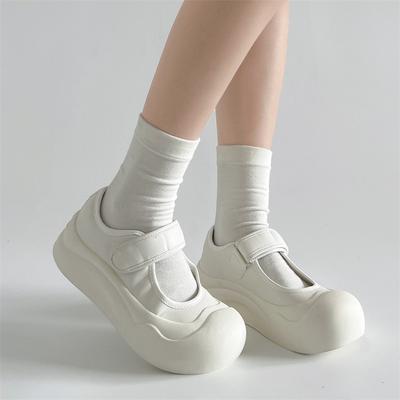 Универсальные туфли Мэри Джейн на платформе с неглубоким вырезом на липучке, белые, женские, 2025, новые популярные, летние, дышащие парусиновые туфли