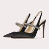 Fashion Silk Luxury Sexy Pointed Toe High Heels Womens Elegant Rhinestone Party Dress Ladies Brand Pumps Mules Sandals Zapatos De Mujer