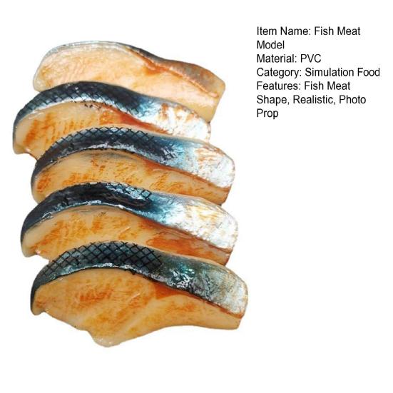 5Pcs Simulation Fish Meat Model Realistic Fake Fish Block Steak Ornament Photo Prop Lifelike Pretend Play Food Figurine Showcase Display Decoration